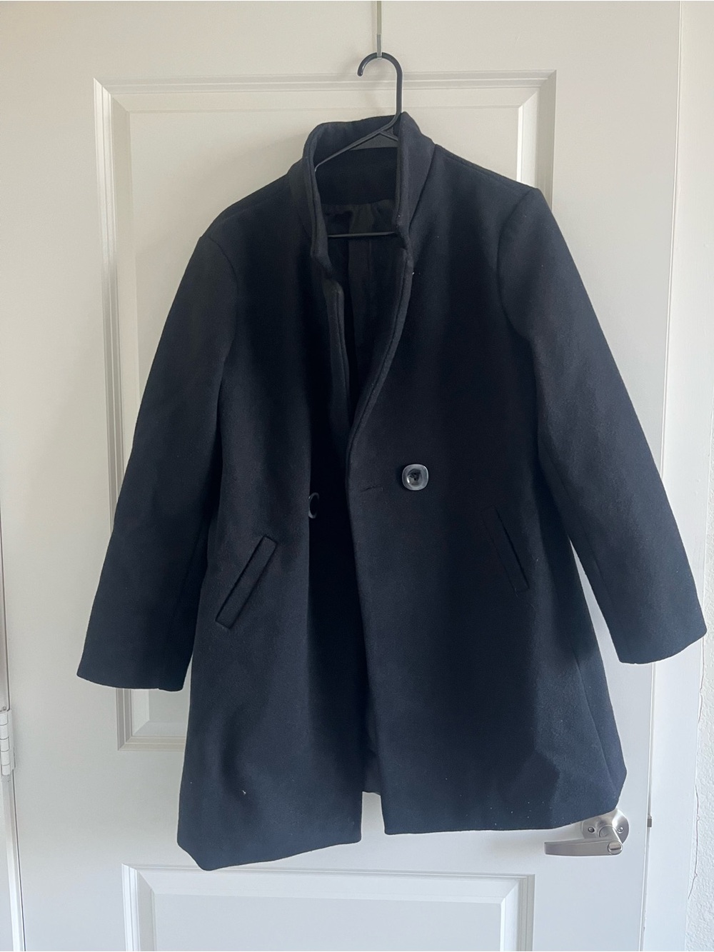 Women's Black Single-Button Wool Blend Coat